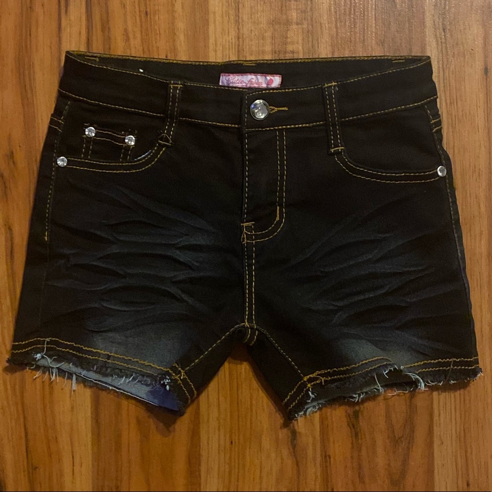 Cutie Fashion Little Girl’s Distressed Dark Wash Jean Shorts Size 12